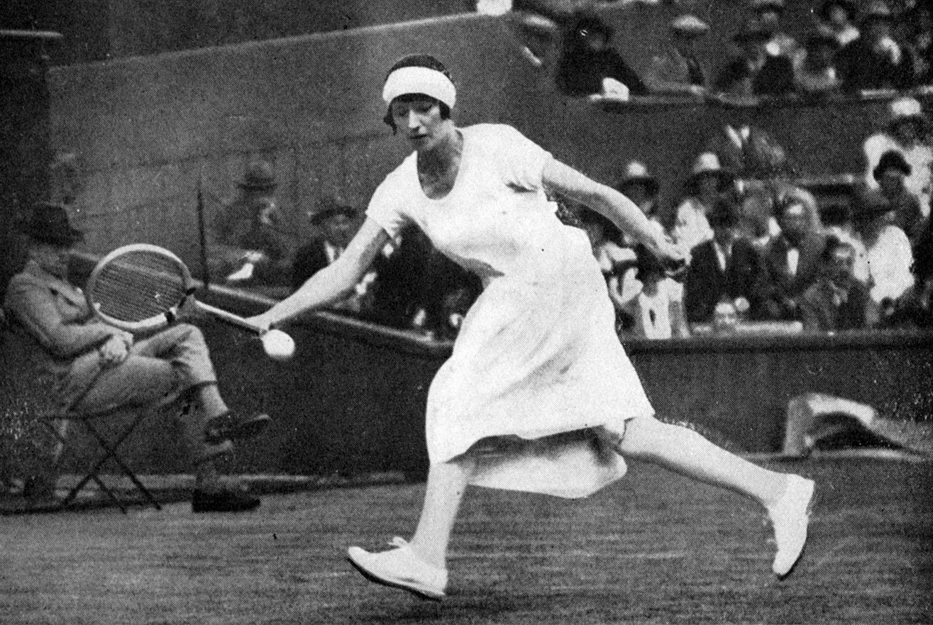 Kathleen (Kitty) McKane plays to defeat Eleanor Goss in the ladies' singles quarter-final lawn...