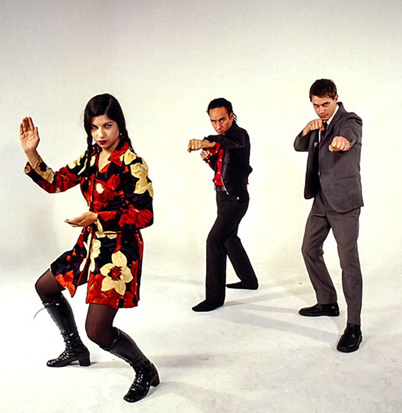 Celia Mancini and, above, Lance Strickland (left) and Chris Heazlewood inhabit kung-fu alter egos...