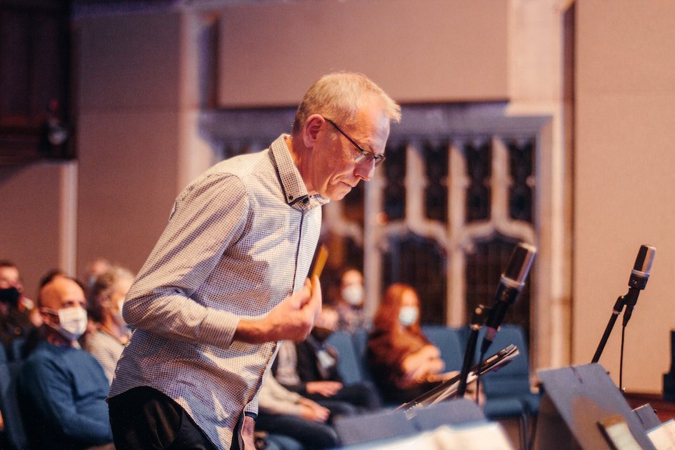 Nick Cornish conducts at the Dunedin Jazz Club. Photo: Max Cao