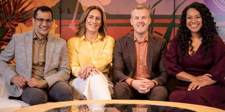 Kamahl Santamaria with the TVNZ Breakfast crew Jenny-May Clarkson, Matty McLean and Indira...