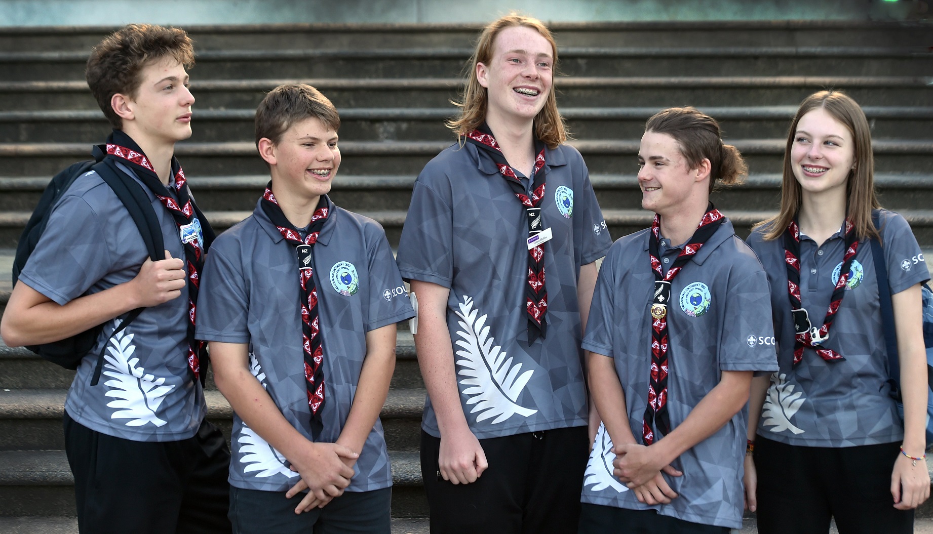 Back from the World Scouts Jamboree in South Korea are (from left) Taman Mladenov, 14, Otis...