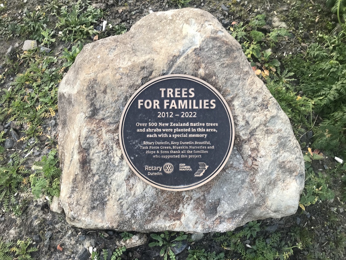 A plaque at the Harbourside Trees for Families site.