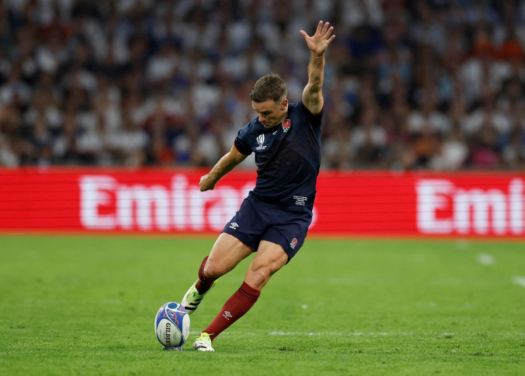 England first five George Ford kicks a penalty against Argentina. Photo: Reuters