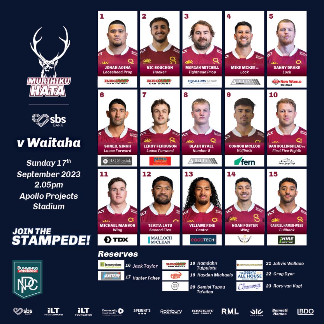 The Stags team to take on Canterbury this Sunday 2.05pm at Apollo Projects Stadium in Christchurch