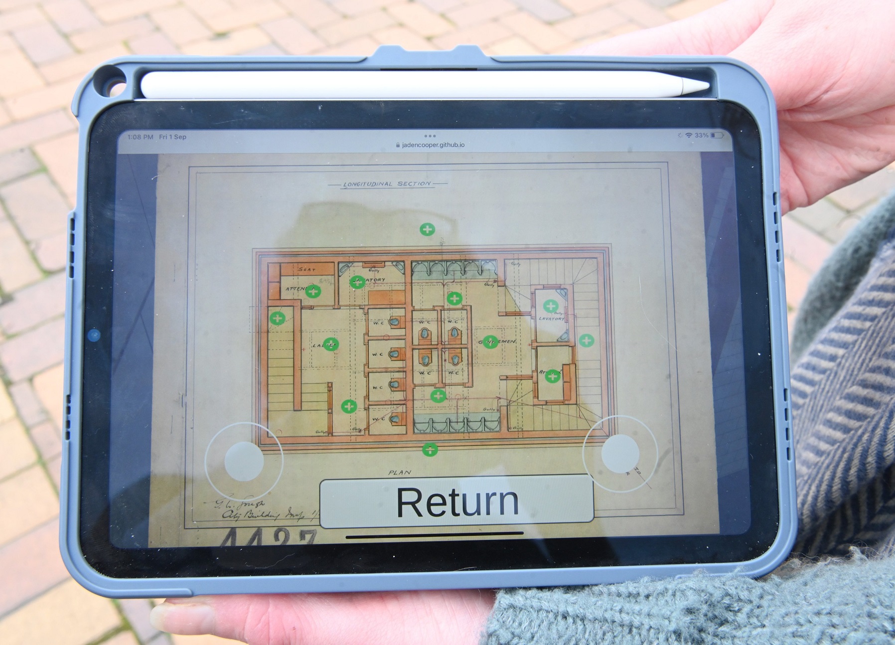 The app showing the plan of the toilets in the Octagon.