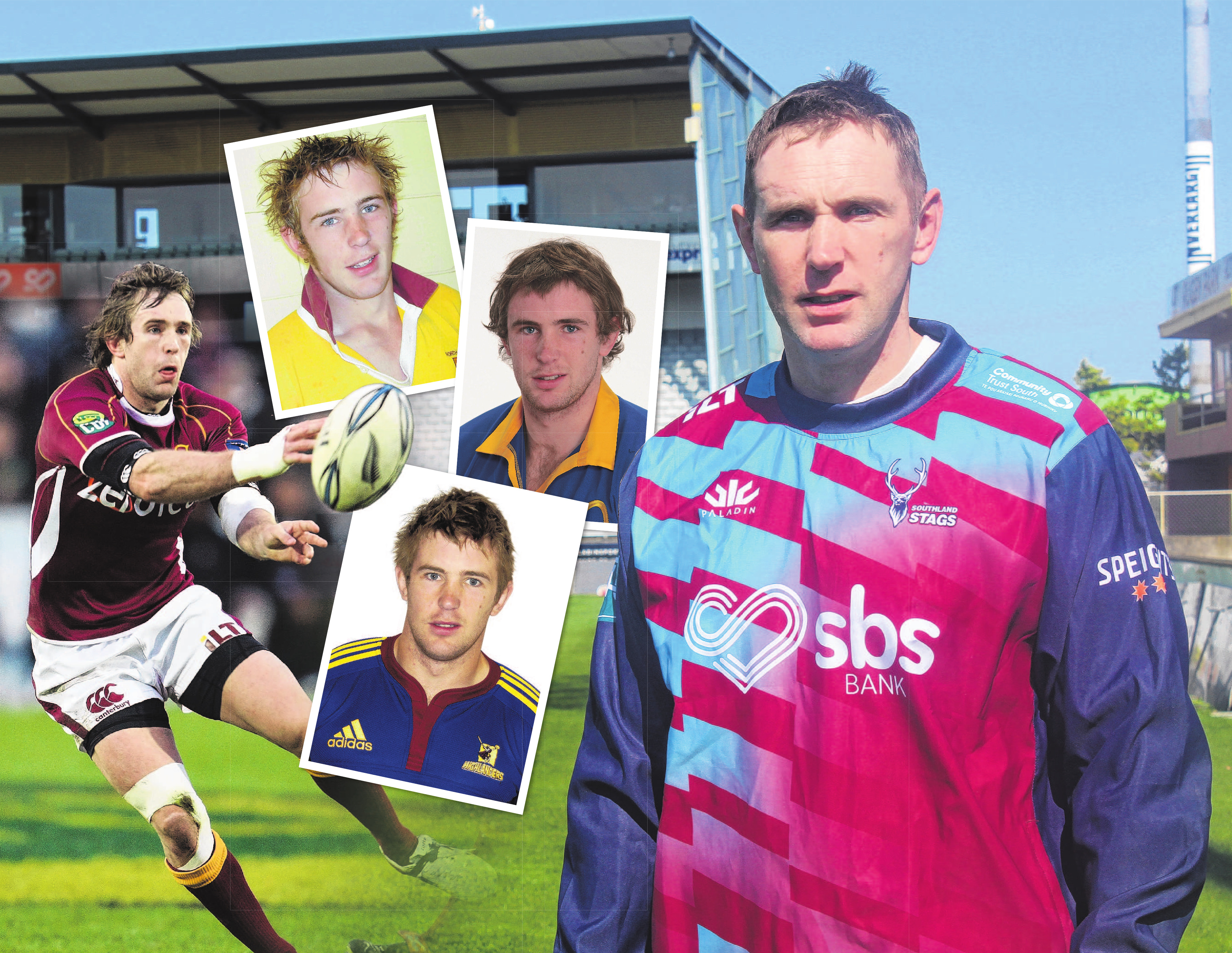 Matt Saunders is now a key man at Rugby Southland after playing stints with (clockwise from left)...