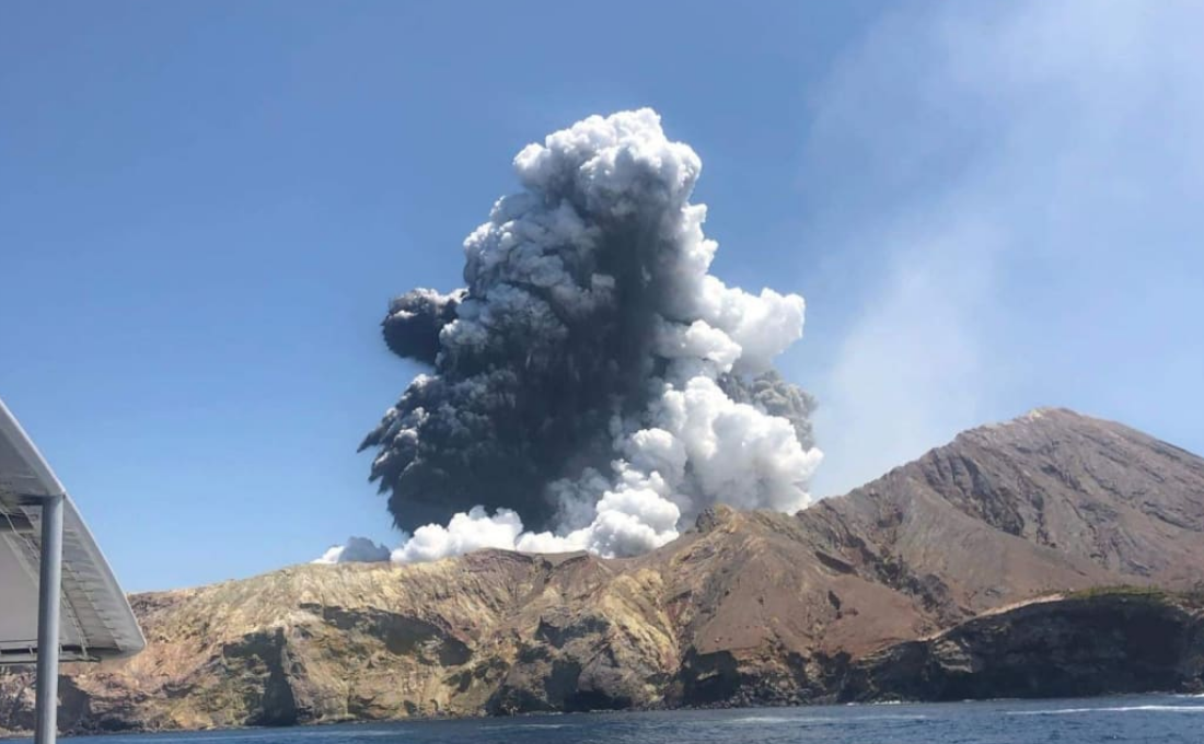 The eruption seen from a tourist boat. Photo: Supplied / Lillani Hopkins