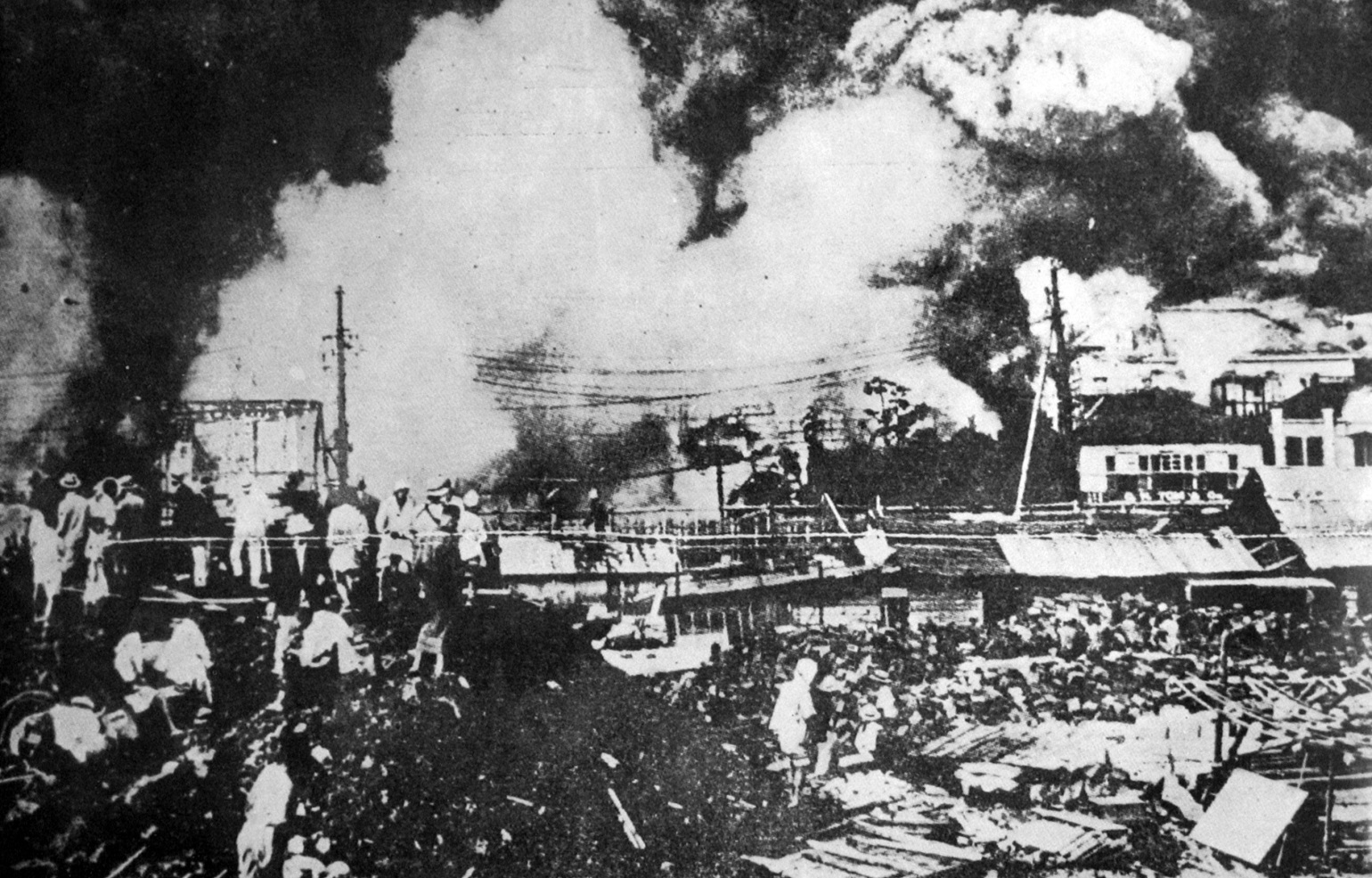 Fire ravages Yokohama, near Tokyo, Japan on September 1, 1923, following what became known as the...