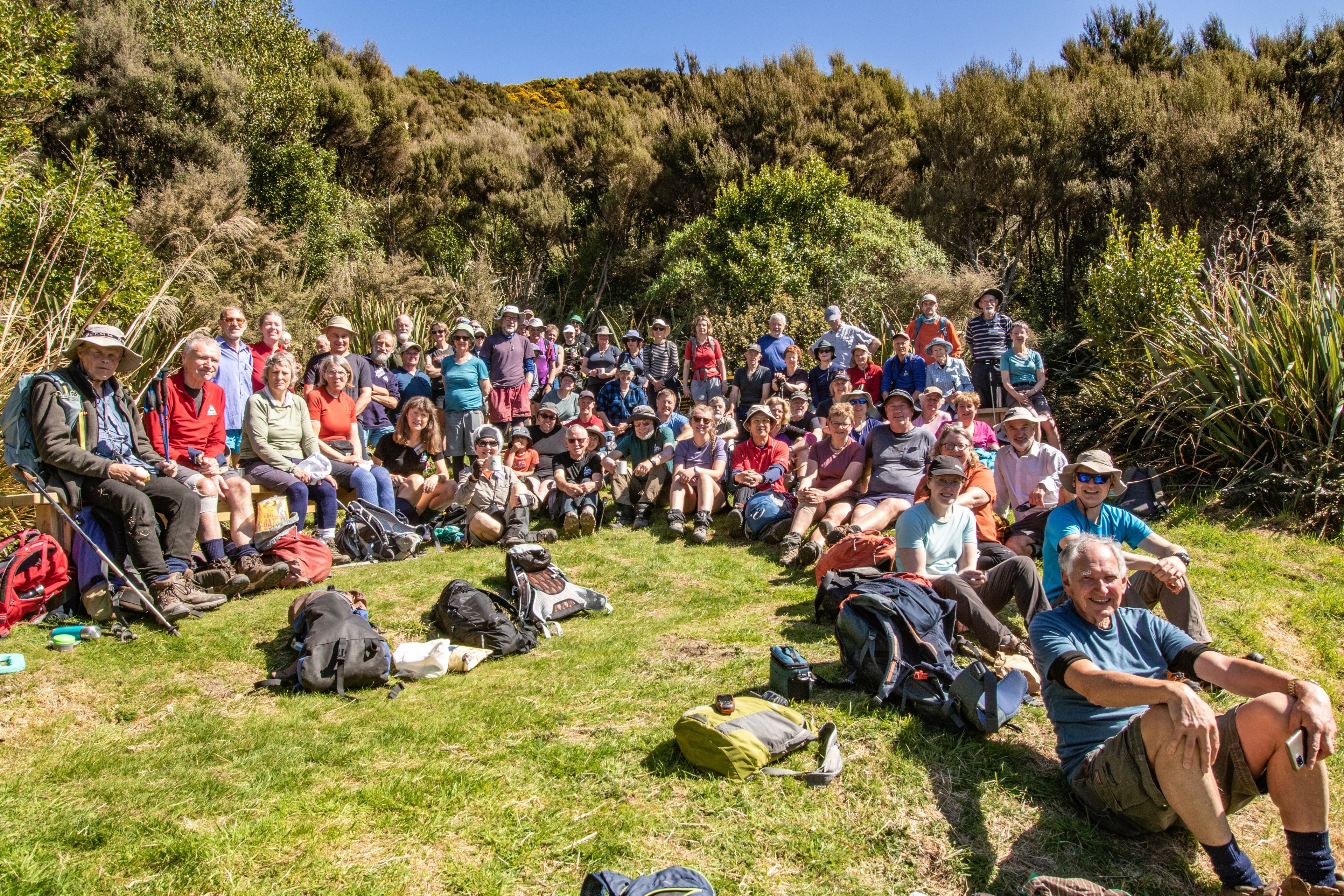 The Otago Tramping and Mountaineering Club and centenary attendees enjoy the fine weather at the...