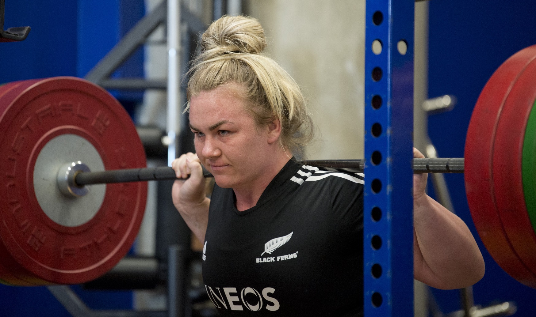 Black Ferns prop Amy Rule gets in some strength training ahead of the test against Wales in...