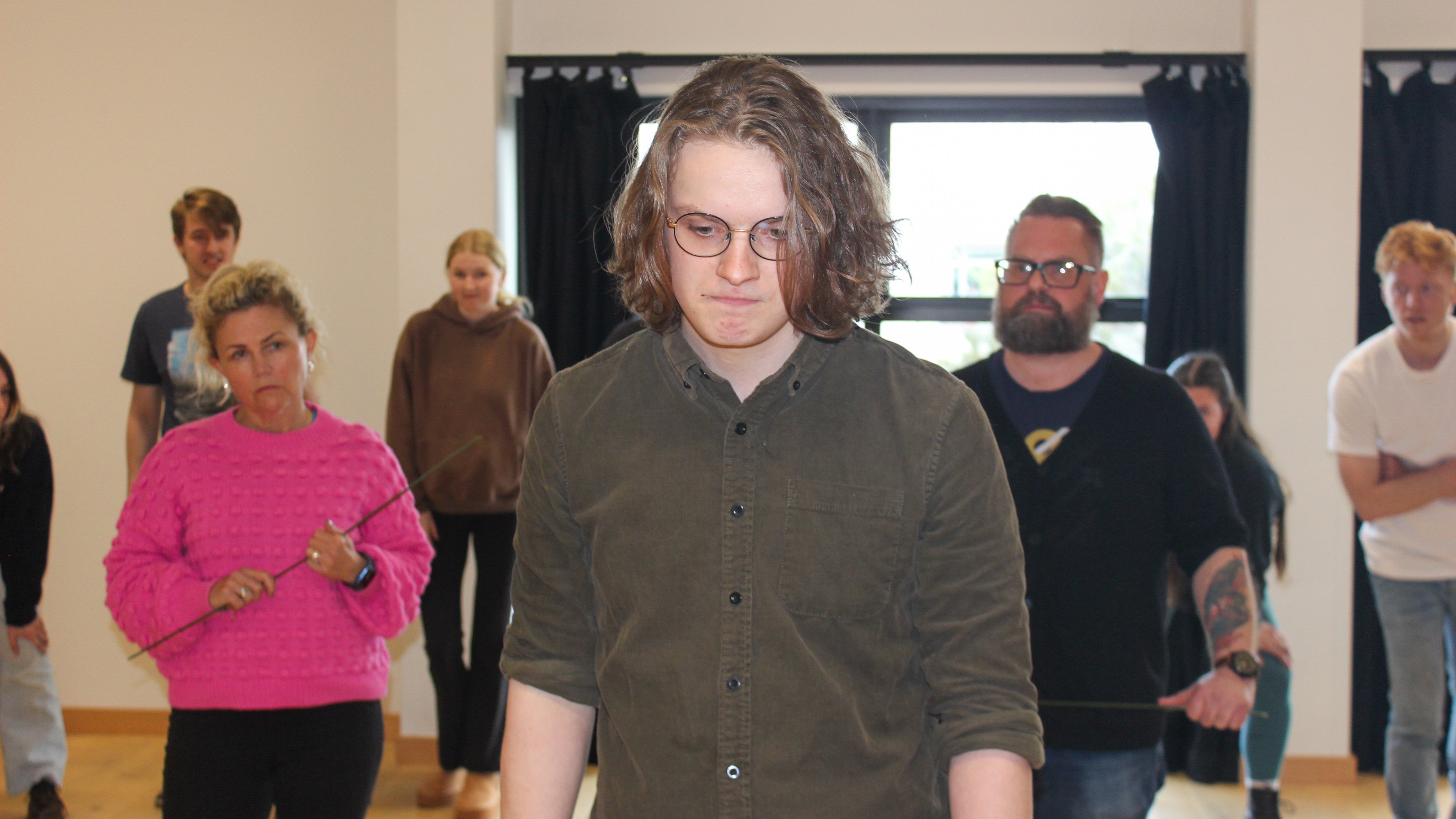 Melchior (Will Larkins) and the cast rehearse.