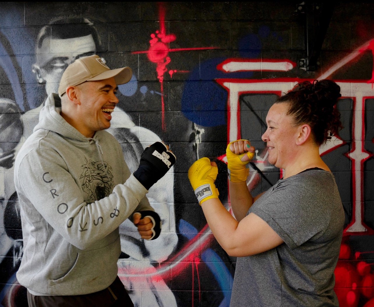 Two competitors taking part in a charity fight night are Rema Smith (left) and Asela Moataane....