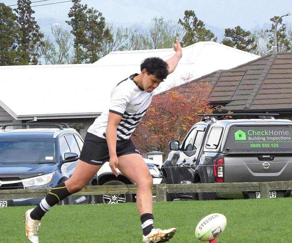 Balclutha rugby league player Kairus Booth, 16, practises goalkicking in Balclutha recently....