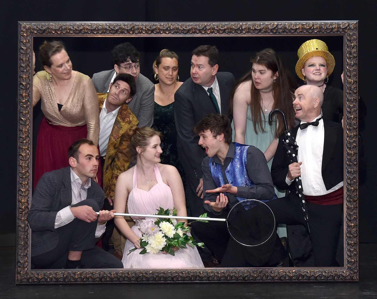 The cast of The Cherry Orchard — (front, from left) Daniel McClymont, Becky Hudson, Branson...