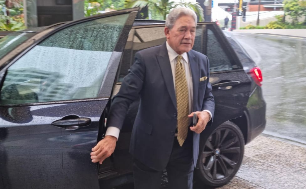 NZ First leader Winston Peters arrives for more talks with Christopher Luxon today. Photo: RNZ