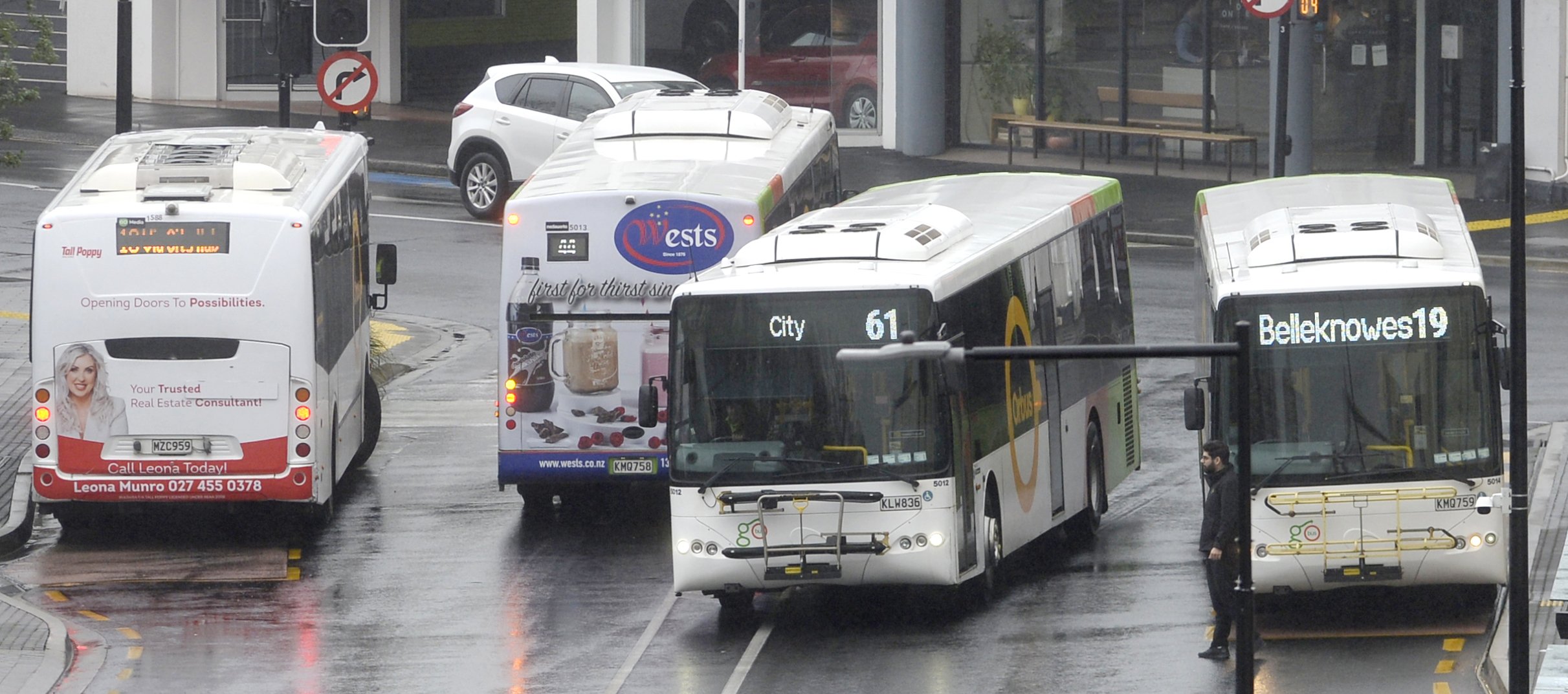Buses enter and leave the Dunedin bus hub in Great King St yesterday. Photo: Gerard O'Brien