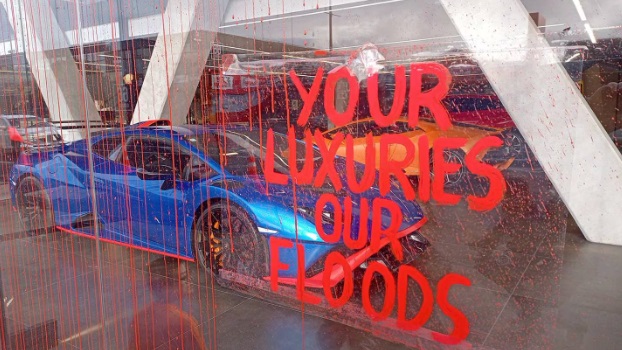 A Restore Passenger Rail protester has vandalised Auckland car yards this morning. Photo: Supplied