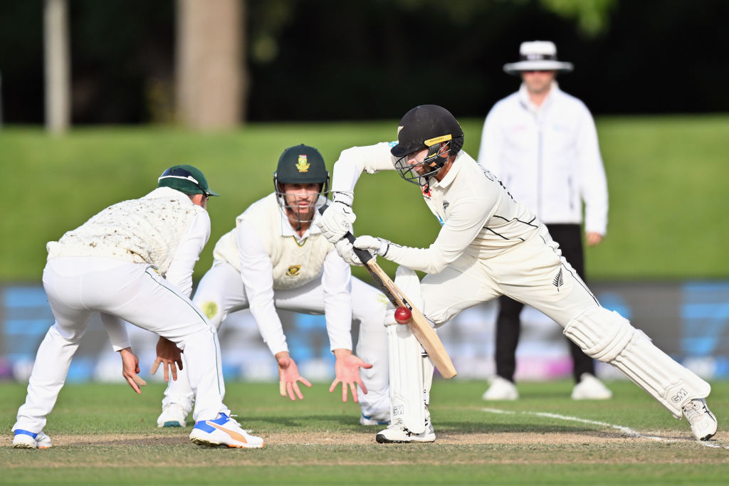Devon Conway plays the ball during the Black Caps' second Test against the Proteas last year....