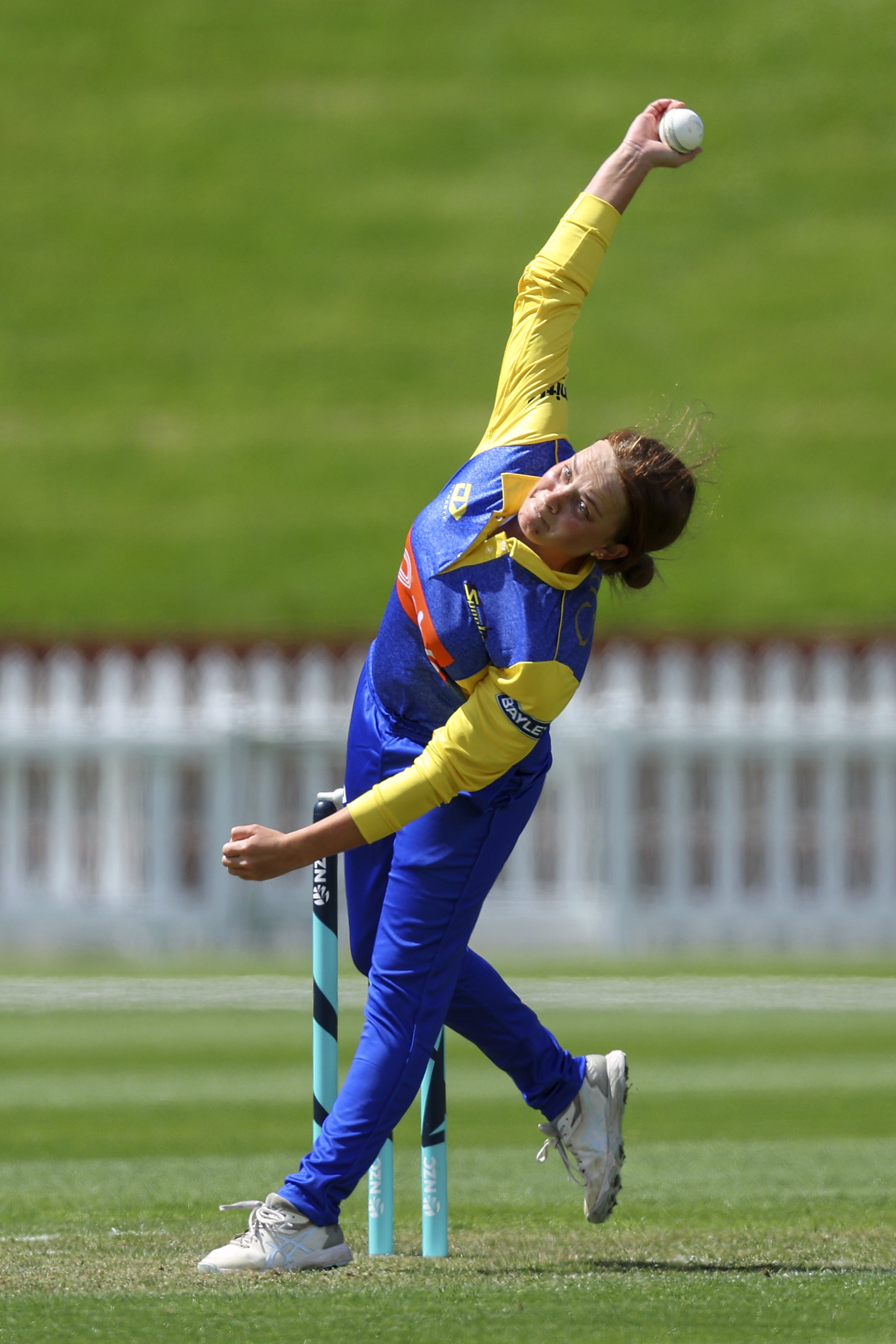 Otago spinner Eden Carson bowls during a Hallyburton Johnstone Shield match against Wellington at...