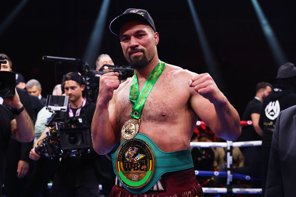Joseph Parker celebrates victory over Deontay Wilder in Saudi Arabia. Photo: Getty Images.