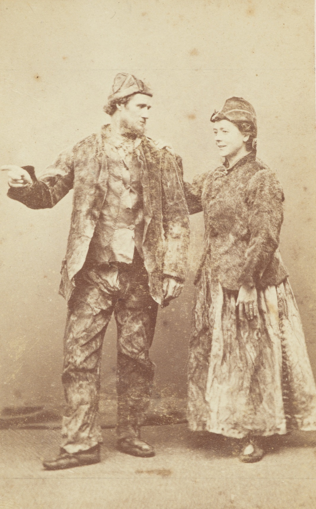 General Grant survivors Joseph and Mary Ann Jewell in sealskin suits they made while shipwrecked...