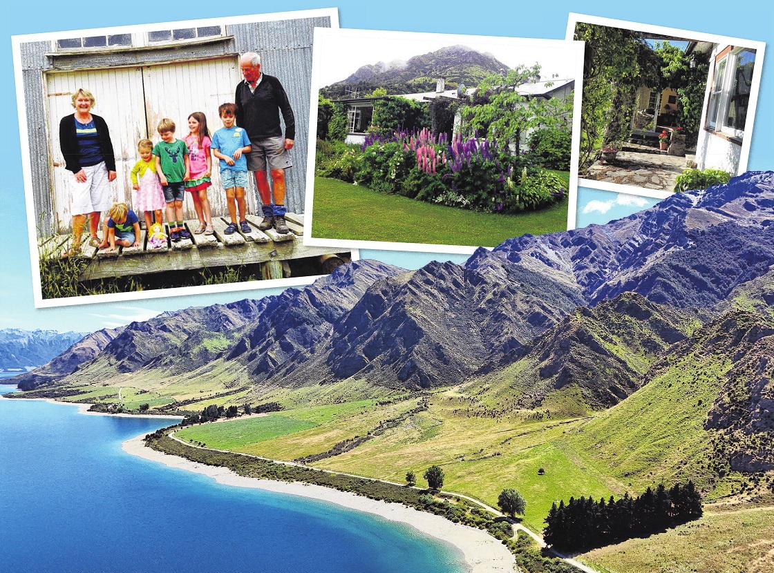 (Clockwise from top left) former Lake Hawea Station owners Adrienne and Tom Rowley and their...