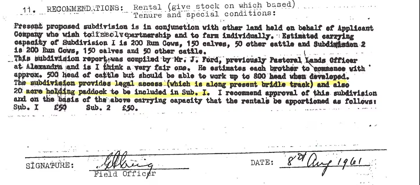 The 1961 file states that the holding paddock is part of the Nolans' leased land.