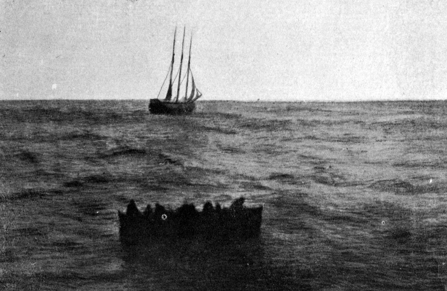 The stricken crew of the schooner Jean Dundonald Duff about to be rescued by the Shaw Savill and...