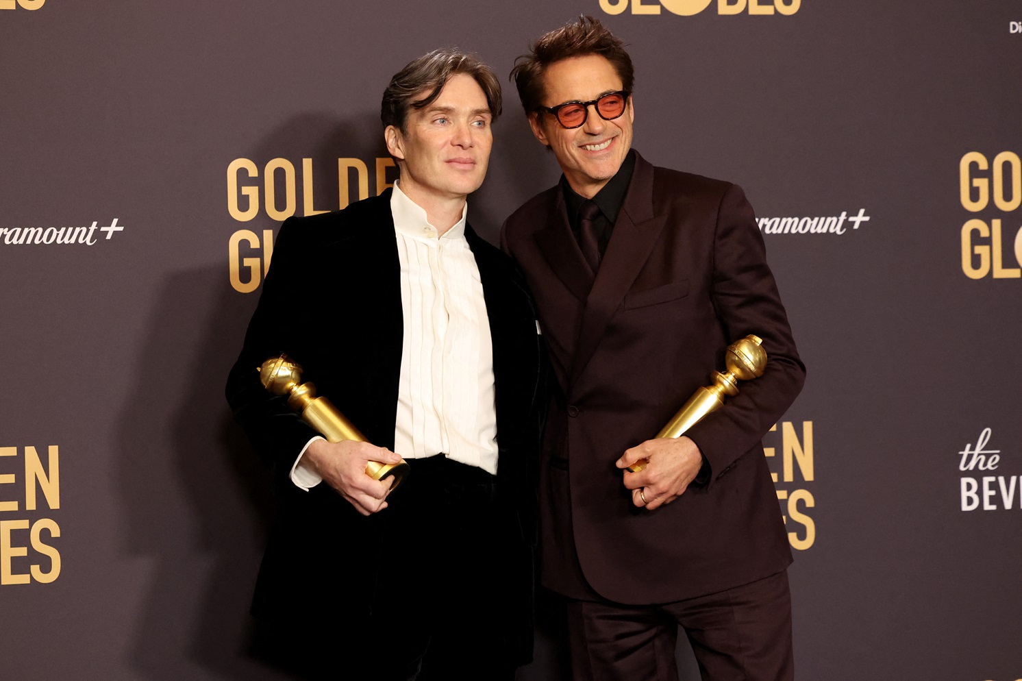 Best Male Actor winner Cillian Murphy (L) poses with Best Supporting Male Actor winner Robert...