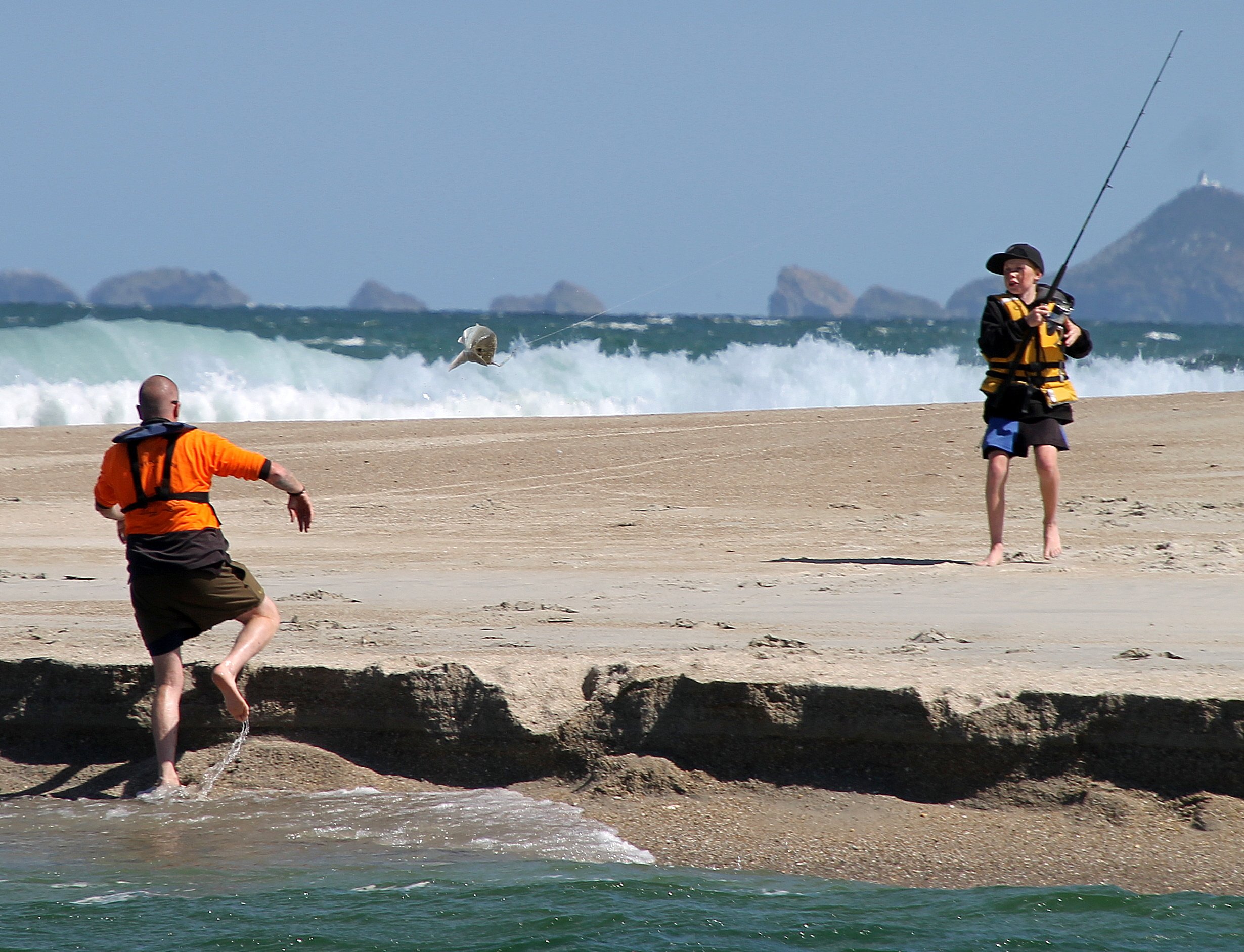 This father and son team added two fish to their catch inside 15 minutes at the mouth of the...