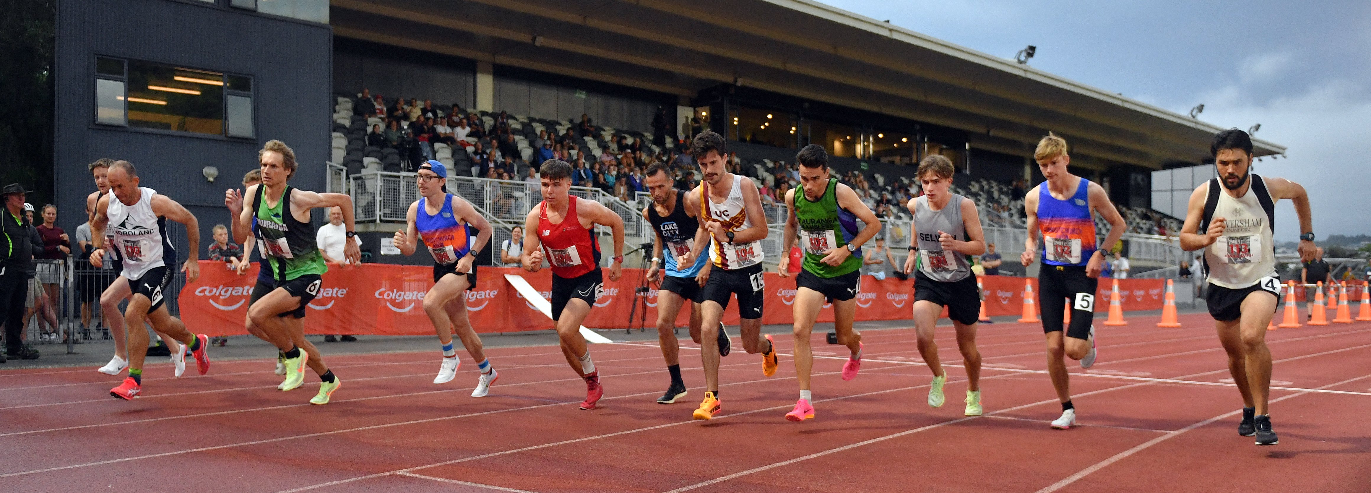 Runners start the Dick Tayler commemorative national 10,000m race at the Caledonian Ground on...