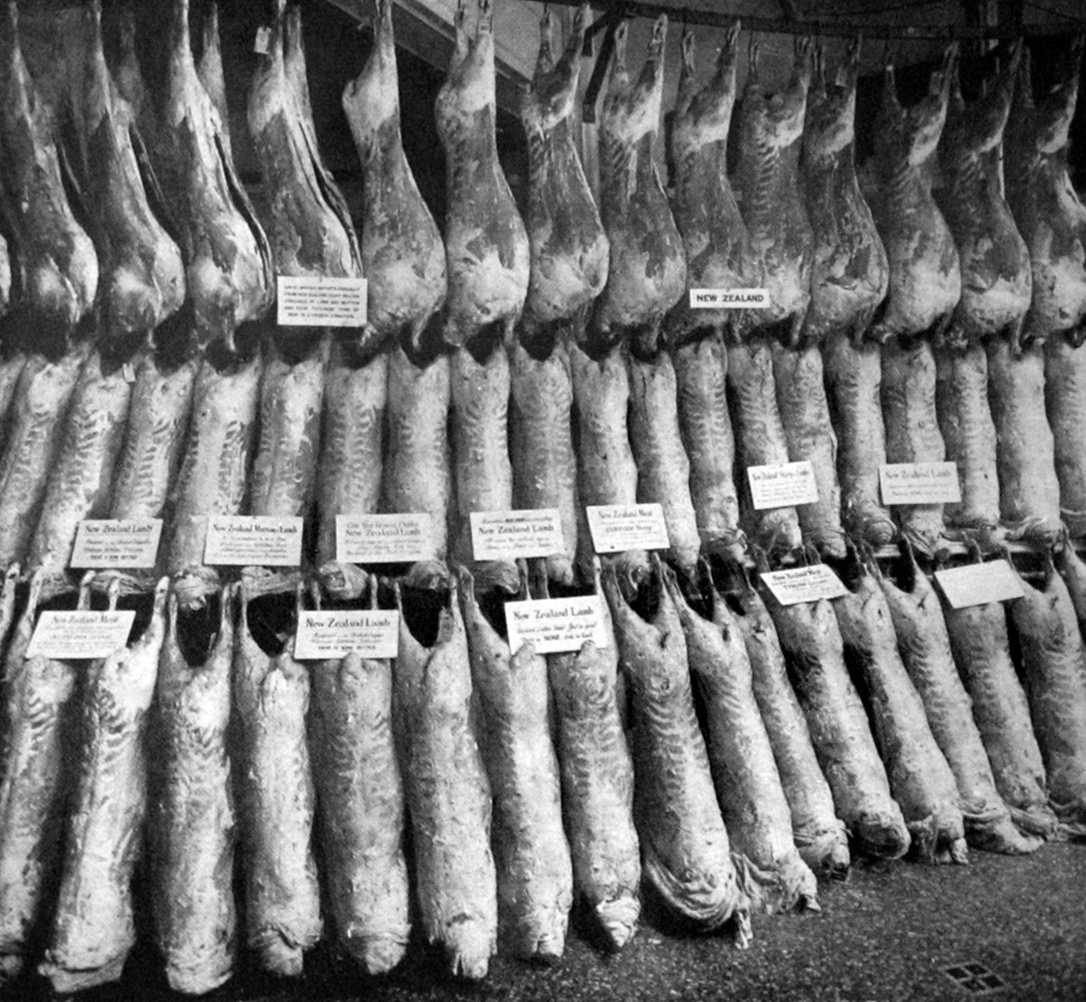 A display of New Zealand meat in London, at the Army and Navy Stores, to mark British Empire...