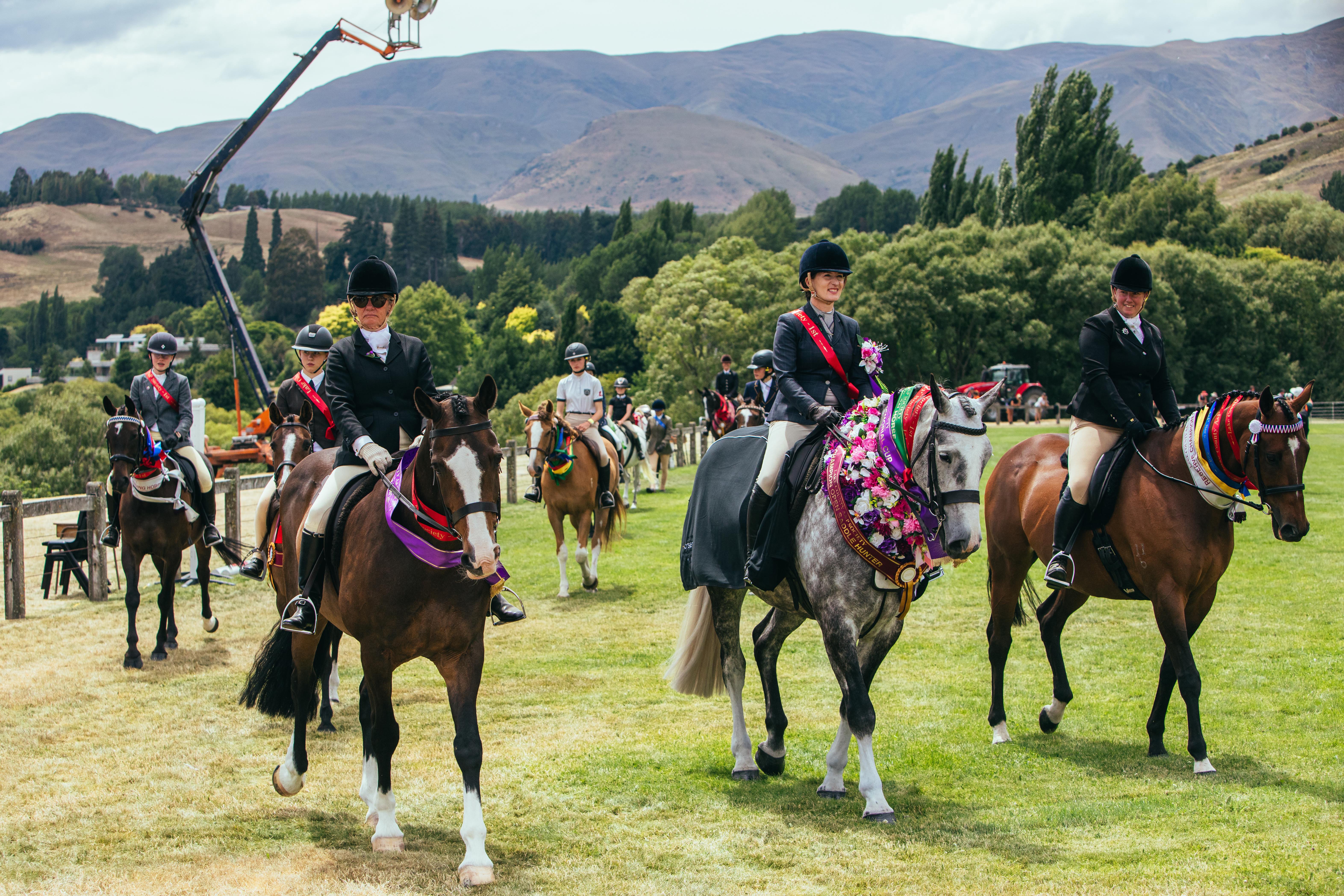Supreme champion horse Trevalda Mountain Dancer (centre), ridden by champion rider Lydia Beales,...