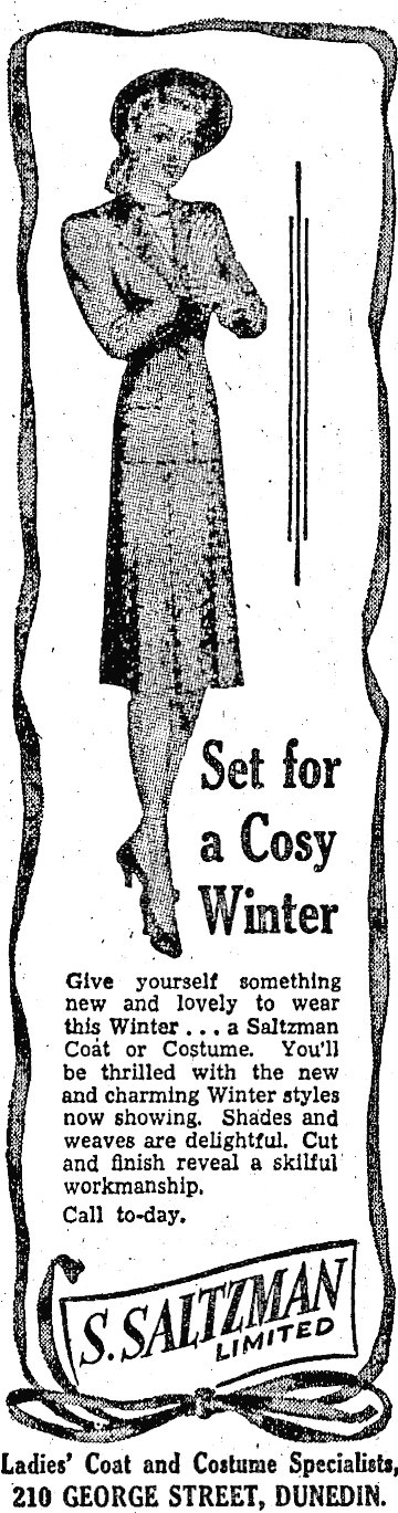An advertisement for S.Saltzman from winter 1946. Photo: Otago Daily Times files