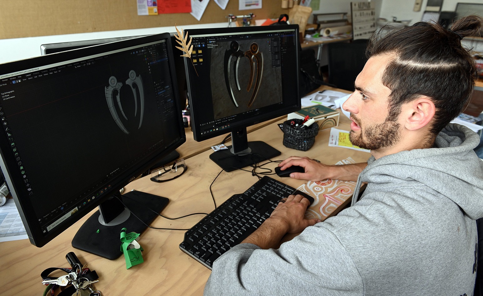 Otago Polytechnic product design student Zac Mātariki uses the computer software Blender.