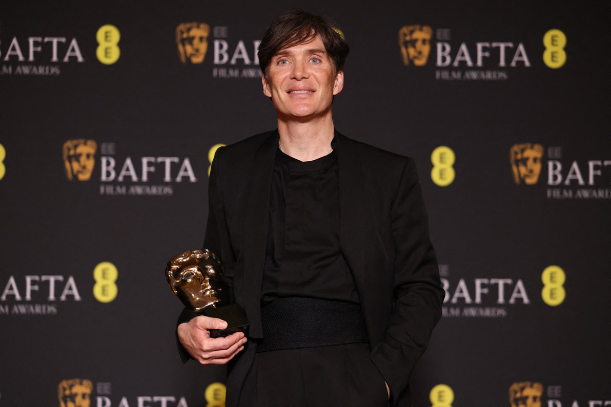 Cillian Murphy poses with his award for Leading Actor for "Oppenheimer" during the 2024 British Academy of Film and Television Awards at the Royal Festival Hall in London. Photo: Reuters