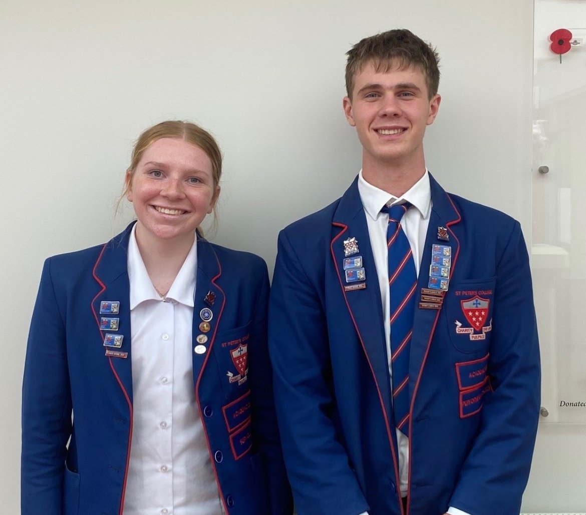 St Peter’s College head pupils Eve McKenzie and Daniel Kovarski. Photo: supplied