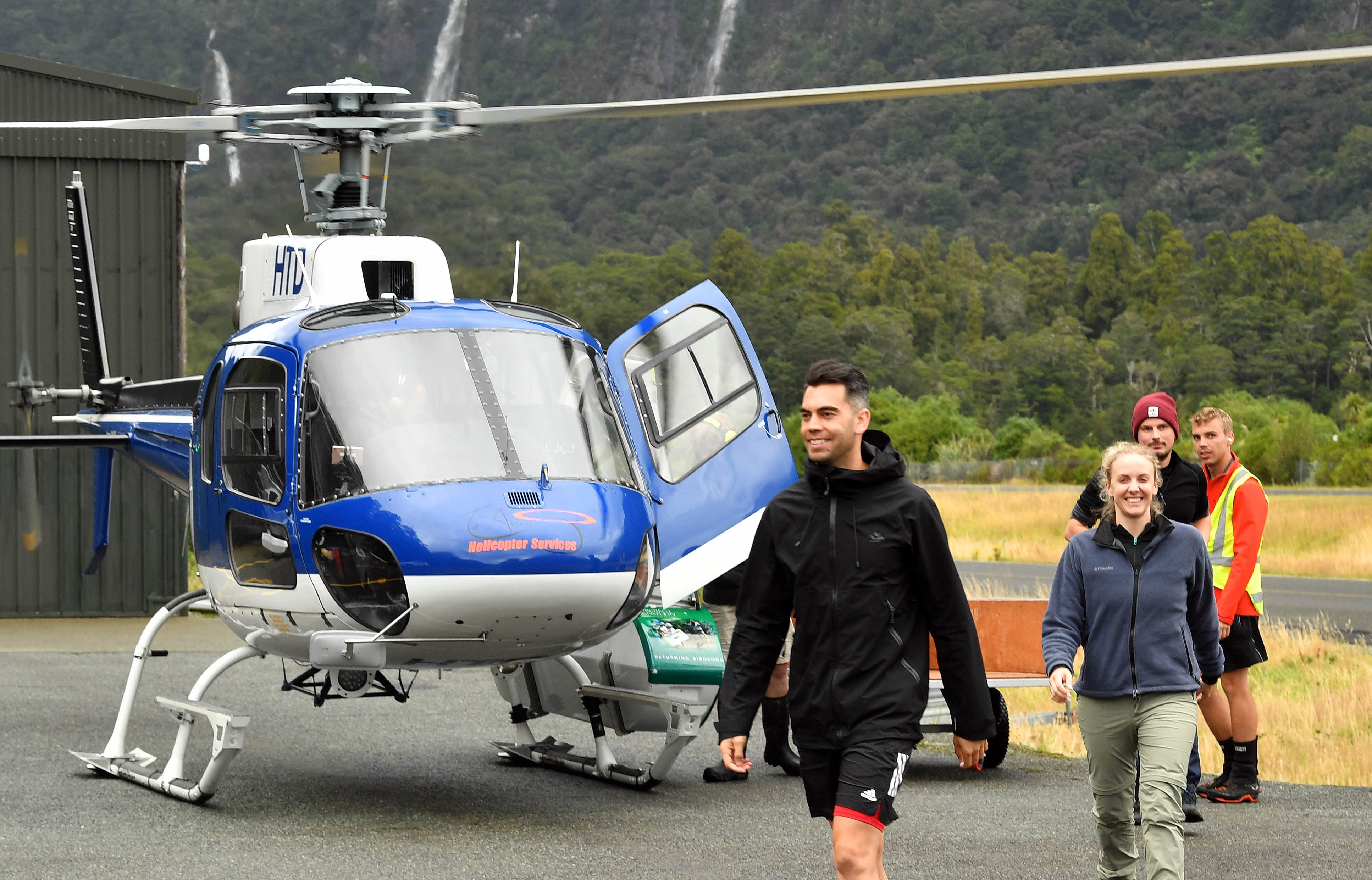 Liam Botica (front), of Auckland, and Cate and Travis Hamilton, of Christchurch, get dropped at...