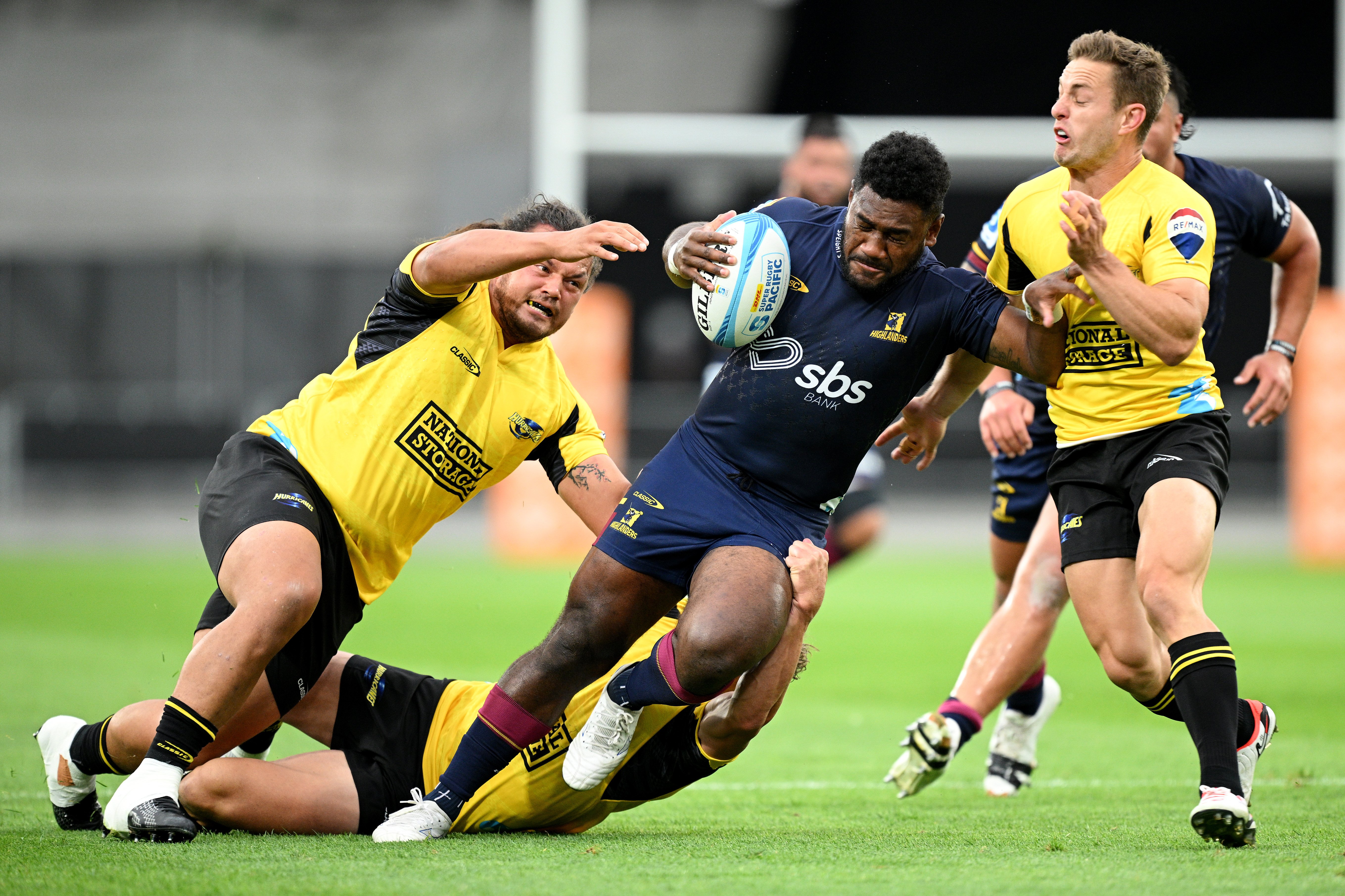 Highlanders winger Timoci Tavatavanawai charges forward during the his side’s Super Rugby Pacific...