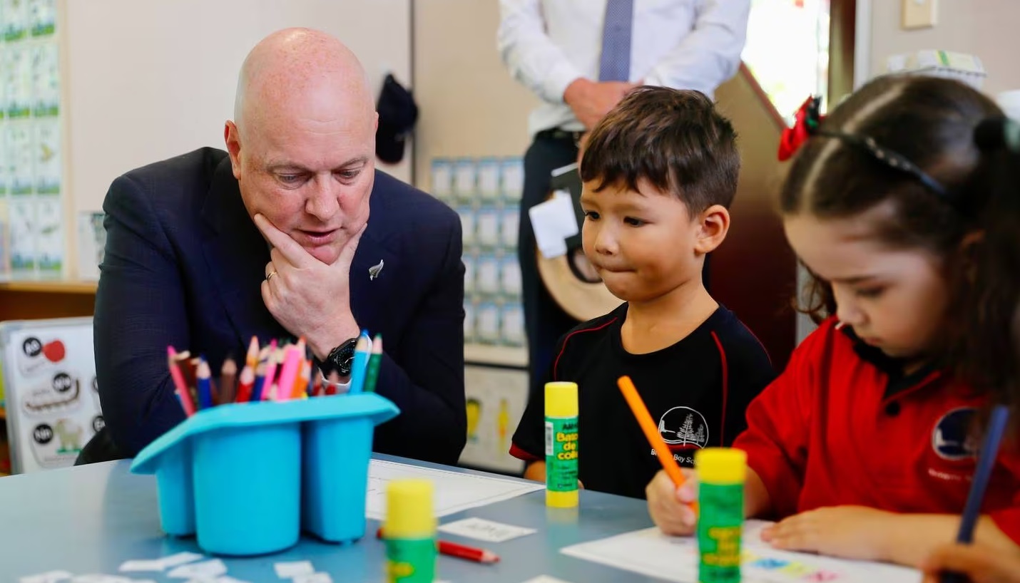 Prime Minister Christopher Luxon visits Browns Bay School in Auckland. Photo: NZ Herald