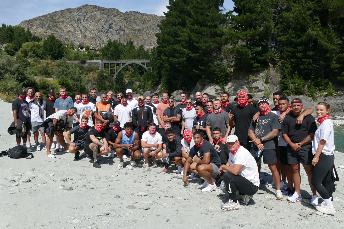 The Sydney-based Wests Tigers by the Shotover River yesterday before a spin on the Shotover Jet....