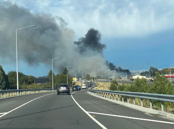 Plumes of smoke from the fire at Rolleston. Photo: Supplied