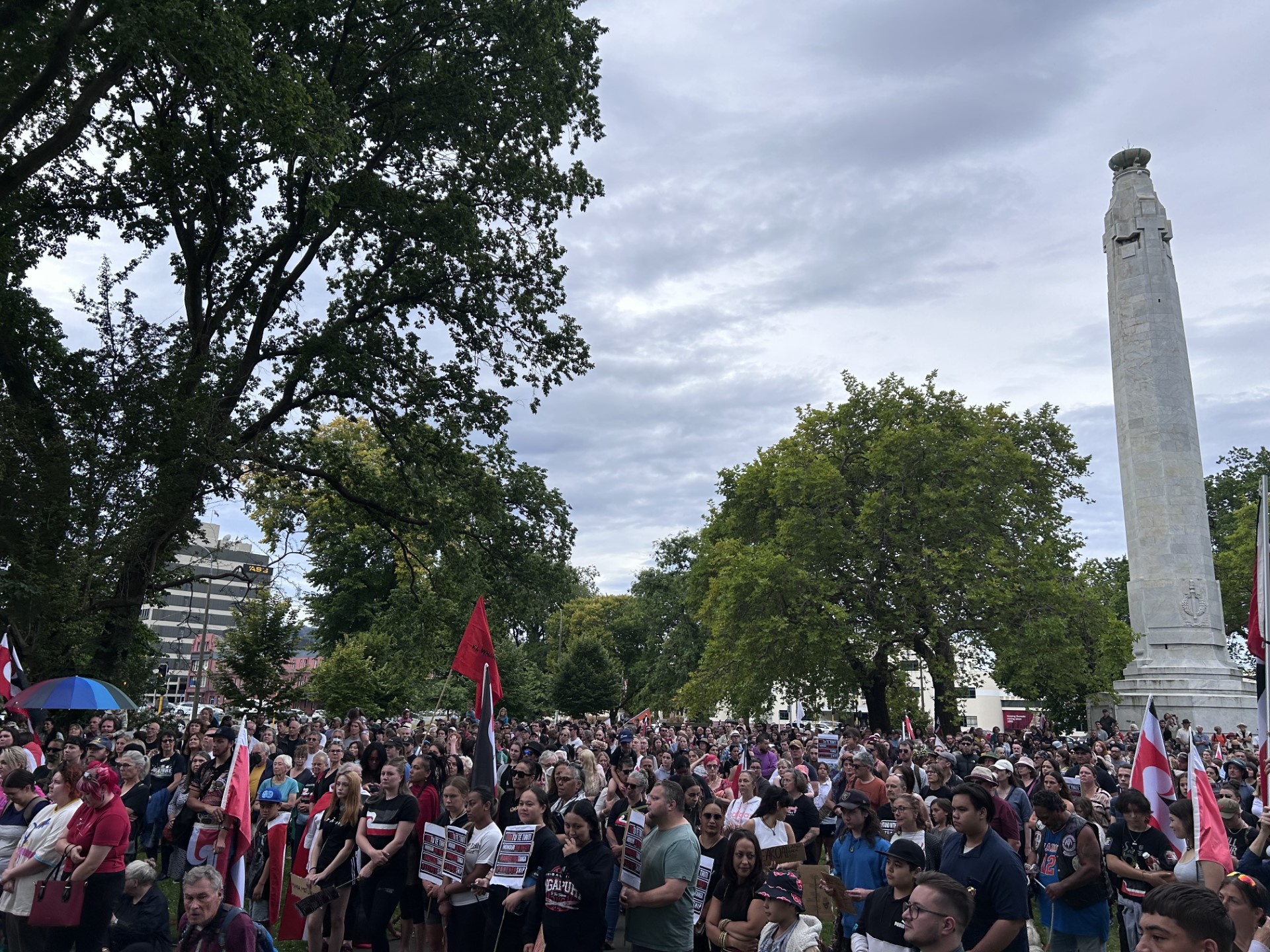 The crowd gathered at Queens Gardens this morning. PHOTO: GREGOR RICHARDSON

