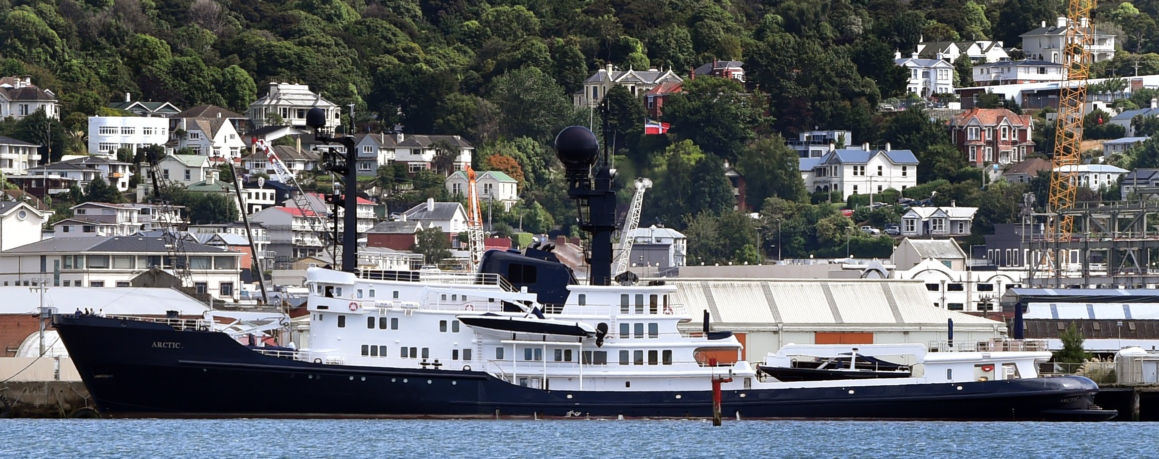 Superyacht 'Arctic P' berthed in Dunedin yesterday. PHOTO: PETER MCINTOSH