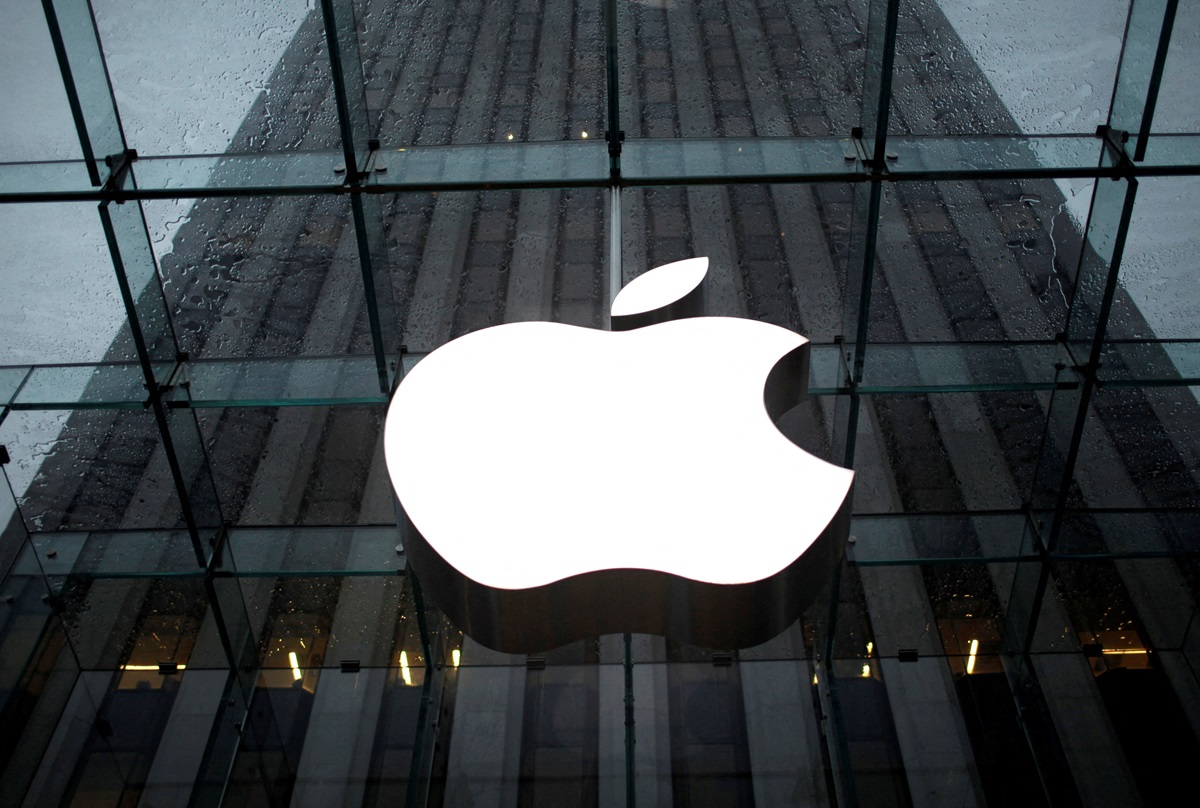 The Apple logo in the lobby of New York City's flagship Apple store. Photo: Reuters