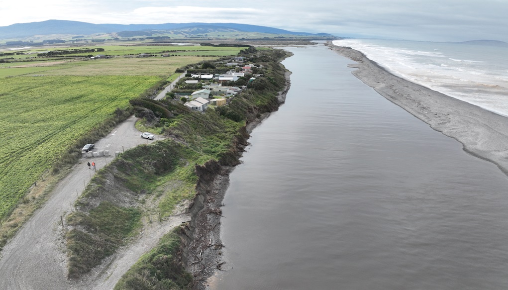 An aerial view of coastal Southland settlement Bluecliffs, which is set for evacuation on Friday...