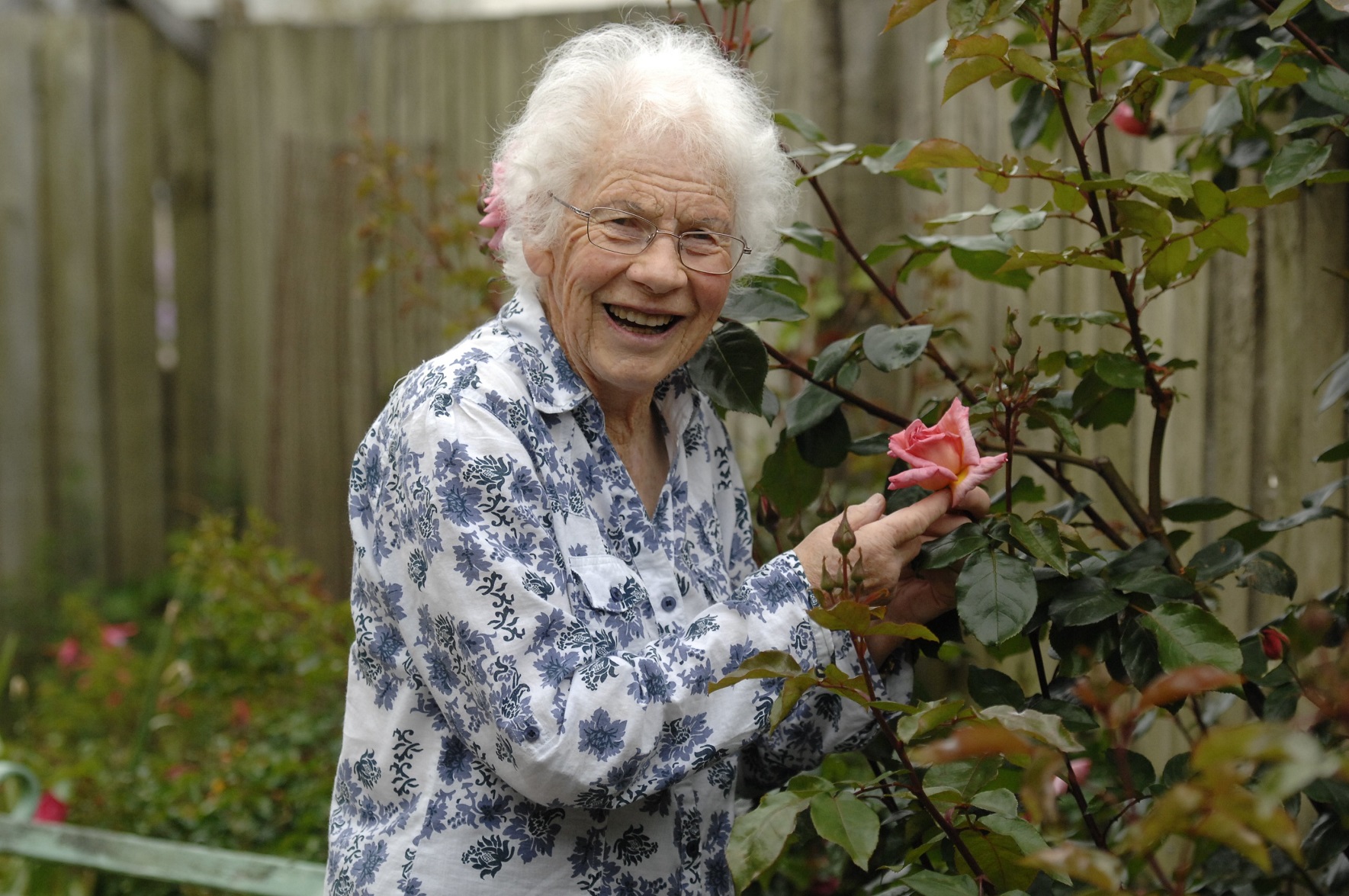 Honor McKellar in her garden aged 90. Photo: Linda Robertson