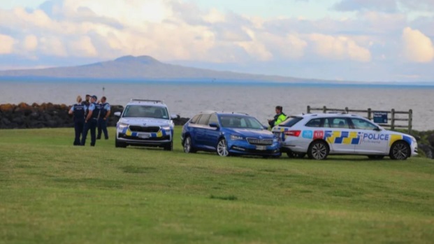 Police at Gulf Harbour after a fisherman found human remains in the water on Tuesday. Photo: RNZ 