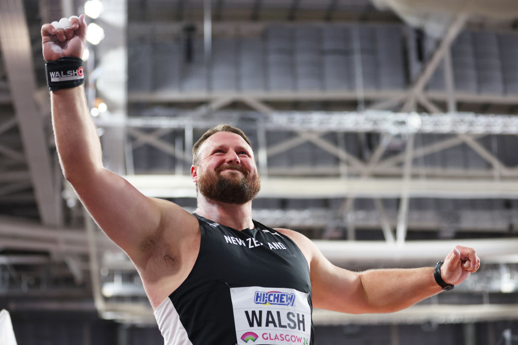 Tom Walsh celebrates a throw at Emirates Arena. Photo: Getty Images 
