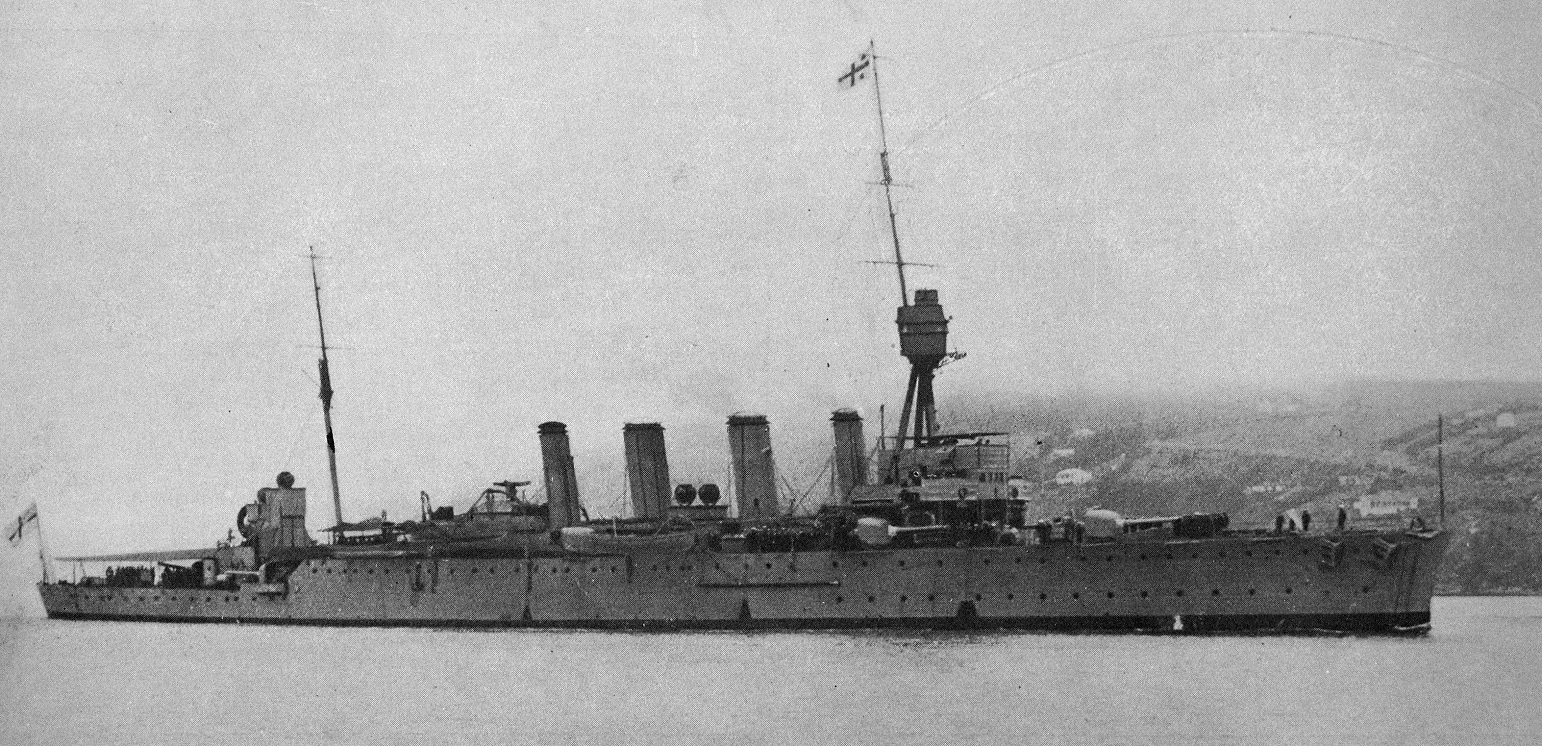 Australian light cruiser HMAS Melbourne approaches the Dunedin wharves. — Otago Witness, 18.3.1924